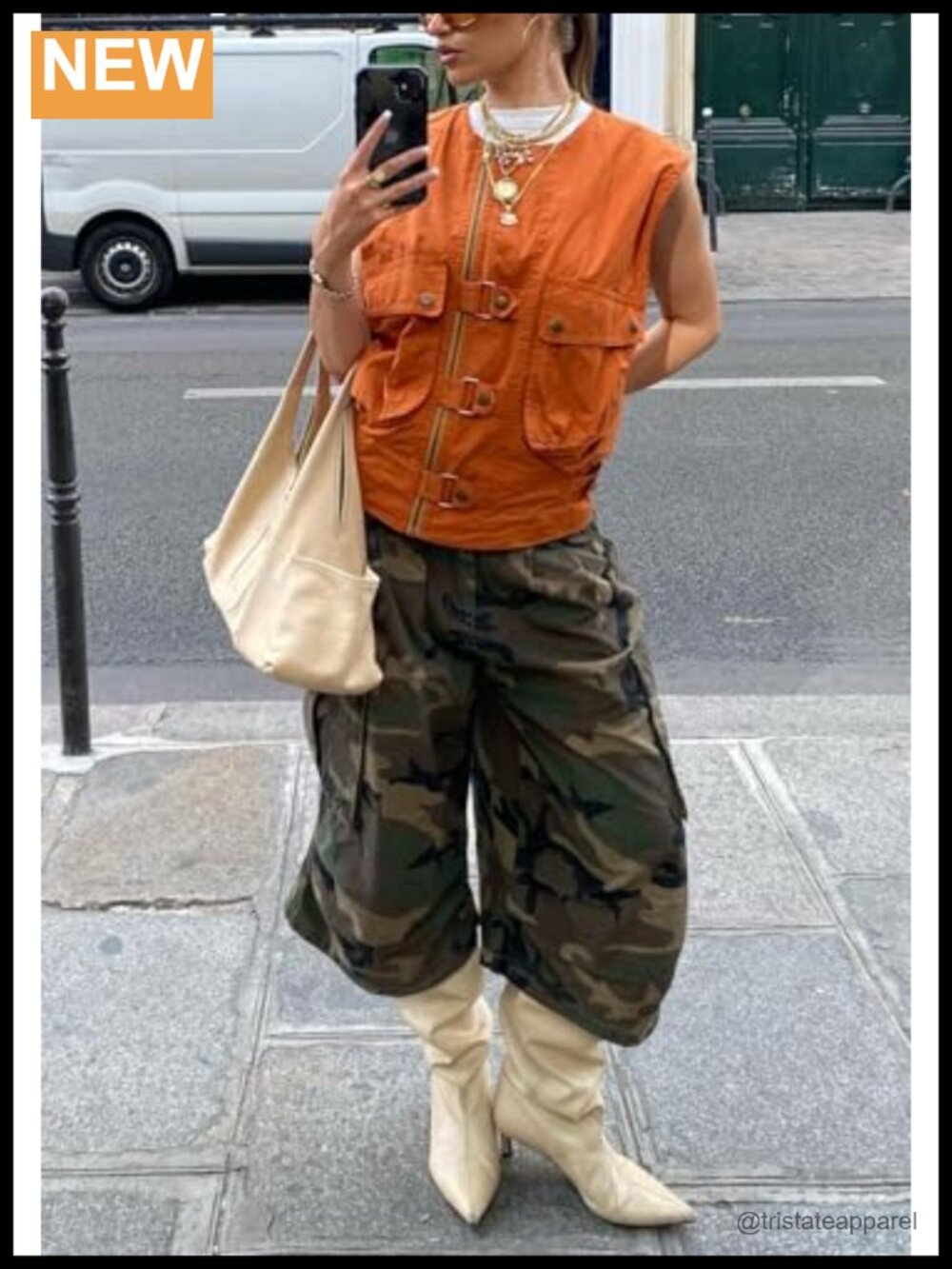 Camo Cargo Jeans Baggy Wide Leg High Waist Bermuda Capris Army Fatigue Pants - Picture 5 of 6